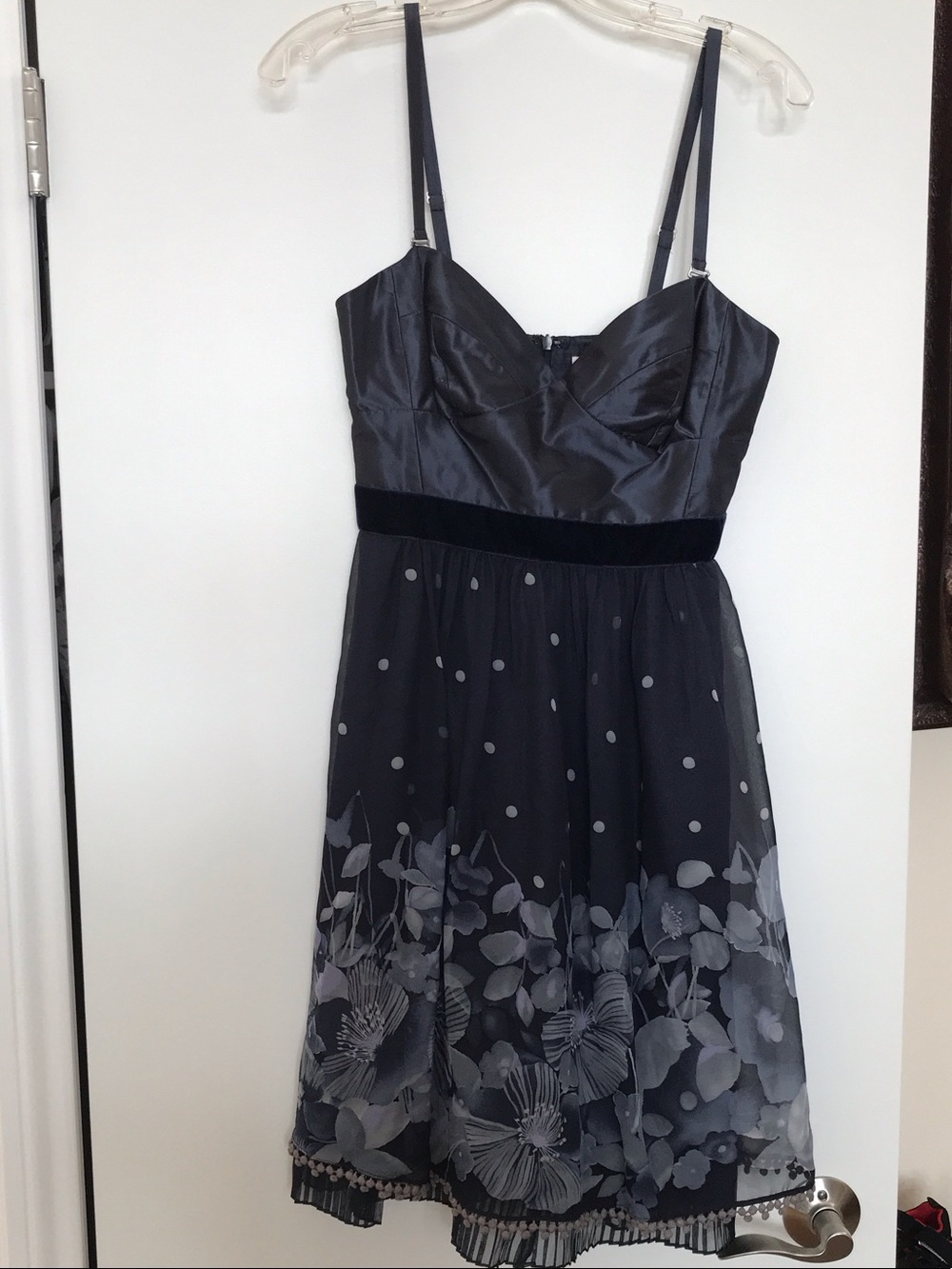 Rebecca Taylor Black and Gray Floral Midi Dress